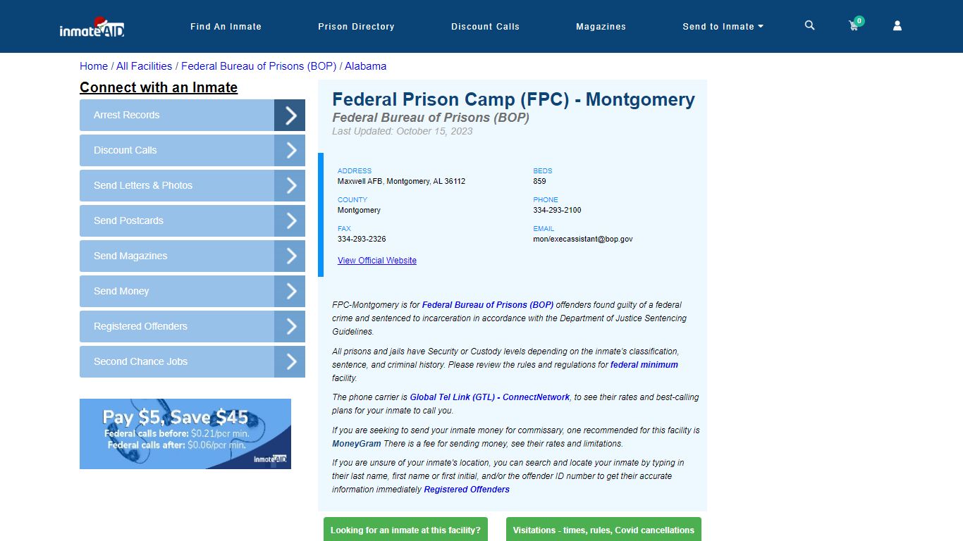 Federal Prison Camp (FPC) - Montgomery - Federal Inmate Locator - AL