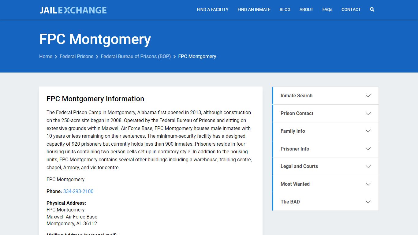 Federal Inmate Search - FPC Montgomery - Jail Exchange