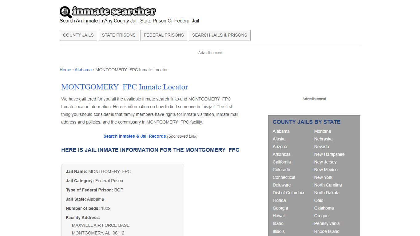 MONTGOMERY FPC Inmate Locator - Inmate Searcher